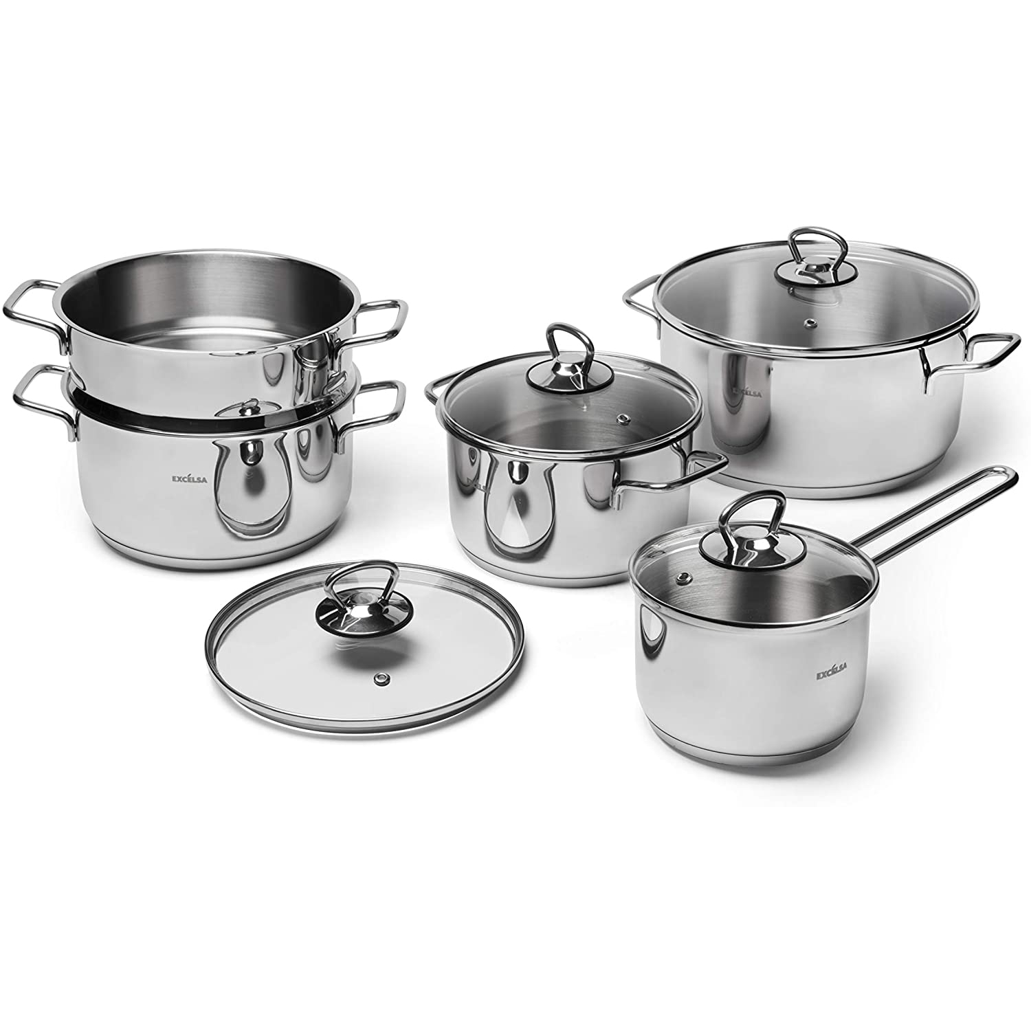 Batteria di pentole 9 pezzi acciaio inox 18/10 cod.64178